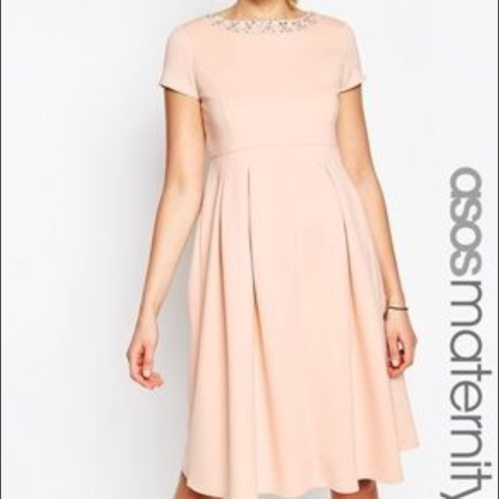 ASOS Blush Jeweled Maternity Dress